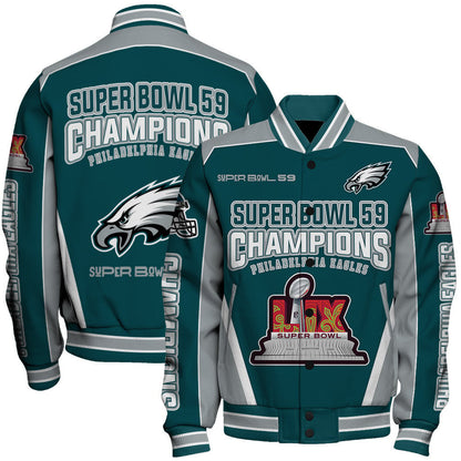 Philadelphia Eagles Super Bowl LIX Top Of The Game Varsity Jacket - All-Over-Printed Jacket