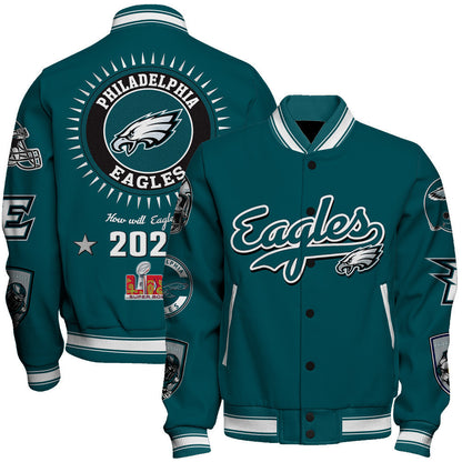 Philadelphia Eagles Super Bowl LIX Celebrate The Champions Varsity Jacket - All-Over-Printed Jacket