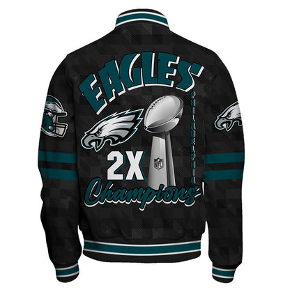 Philadelphia Eagles Super Bowl LIX Champions History Is Being Made Varsity Jacket - All-Over-Printed Jacket