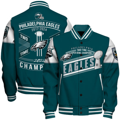 Philadelphia Eagles Super Bowl LIX Champions 2024 Prove Strength Varsity Jacket - All-Over-Printed Jacket