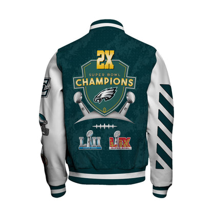 Philadelphia Eagles 2X Super Bowl LIX Champions Winning Spirit Varsity Jacket - All-Over-Printed Jacket