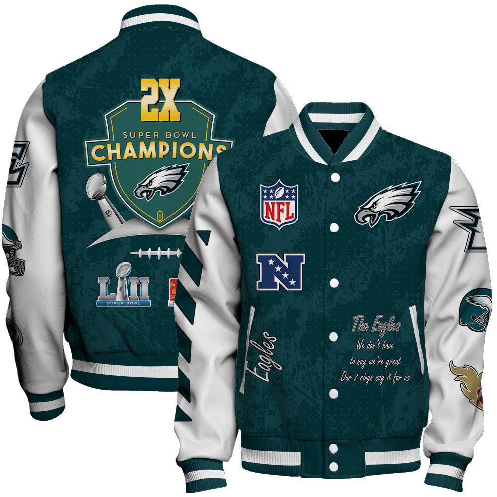 Philadelphia Eagles 2X Super Bowl LIX Champions Winning Spirit Varsity Jacket - All-Over-Printed Jacket