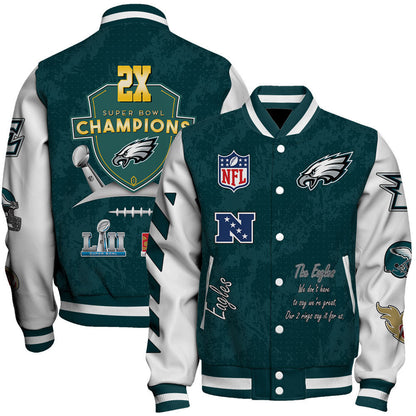 Philadelphia Eagles 2X Super Bowl LIX Champions Winning Spirit Varsity Jacket - All-Over-Printed Jacket