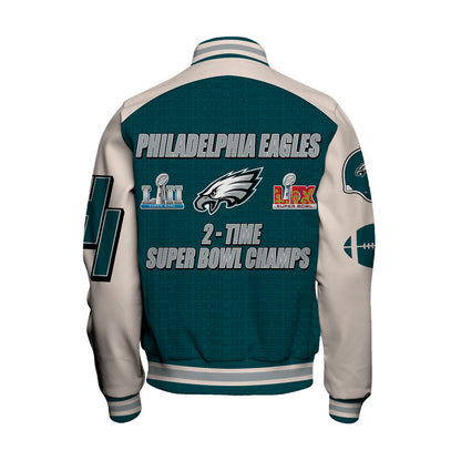 Philadelphia Eagles 2- Time Super Bowl Champions Varsity Jacket - All-Over-Printed Jacket