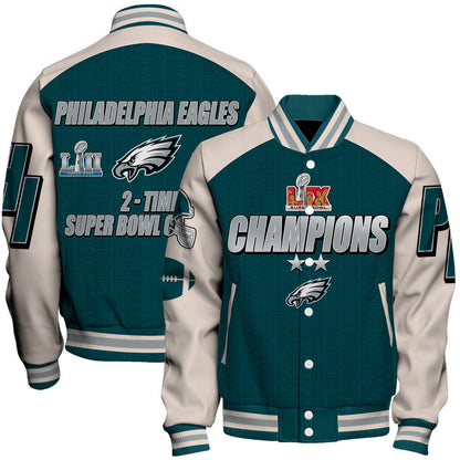 Philadelphia Eagles 2- Time Super Bowl Champions Varsity Jacket - All-Over-Printed Jacket