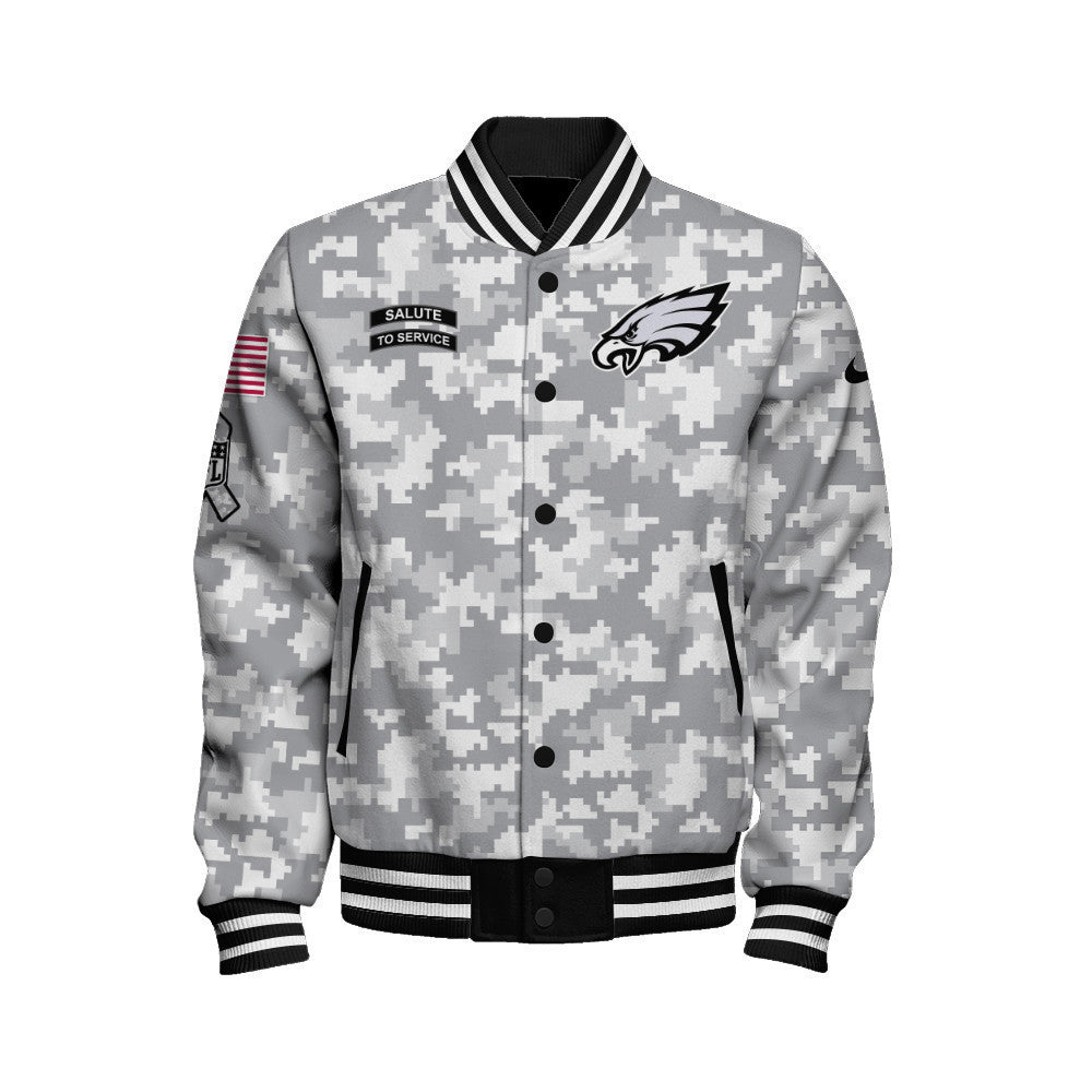 Philadelphia Eagles National Football League 2024 Arctic Camo Unisex Varsity Jacket - All-Over-Printed Jacket