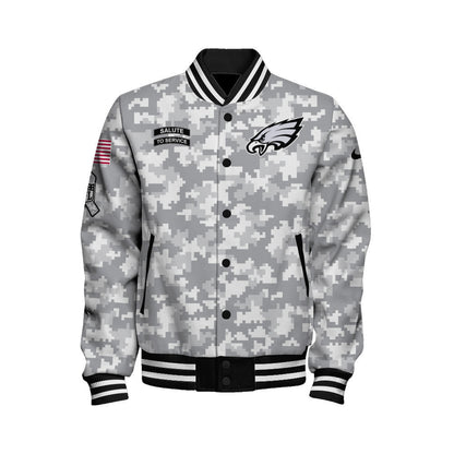 Philadelphia Eagles National Football League 2024 Arctic Camo Unisex Varsity Jacket - All-Over-Printed Jacket