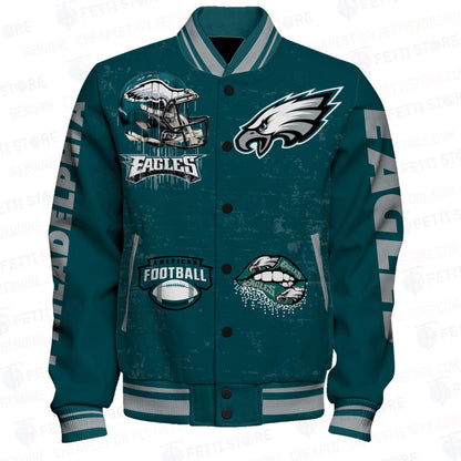 Philadelphia Eagles National Football League Print Varsity Jacket STM V6 - All-Over-Printed Jacket
