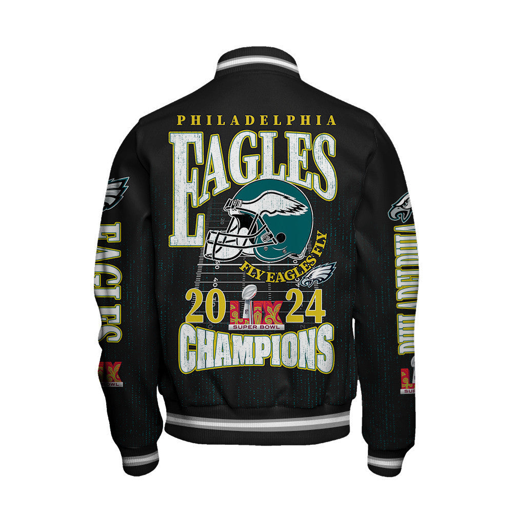 Philadelphia Eagles Super Bowl LIX Champions Fear The Flock Varsity Jacket - All-Over-Printed Jacket