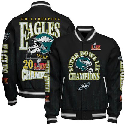 Philadelphia Eagles Super Bowl LIX Champions Fear The Flock Varsity Jacket - All-Over-Printed Jacket