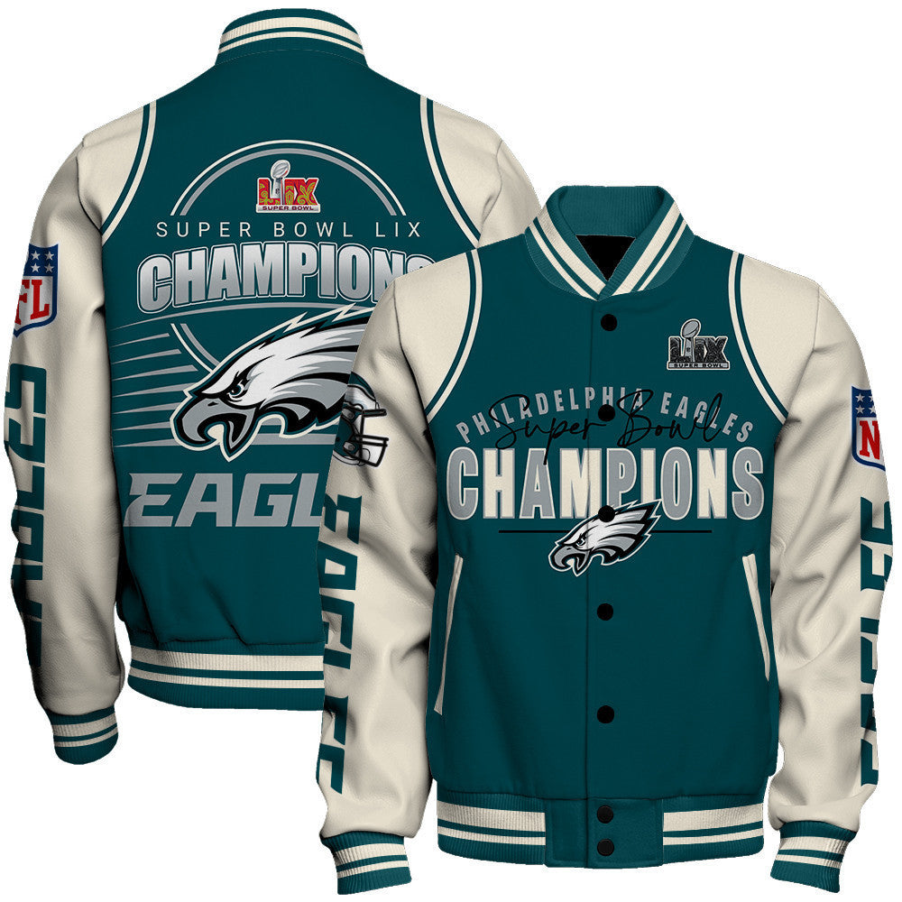 Philadelphia Eagles Super Bowl LIX Champions Command The Game, Claim Glory Varsity Jacket - All-Over-Printed Jacket