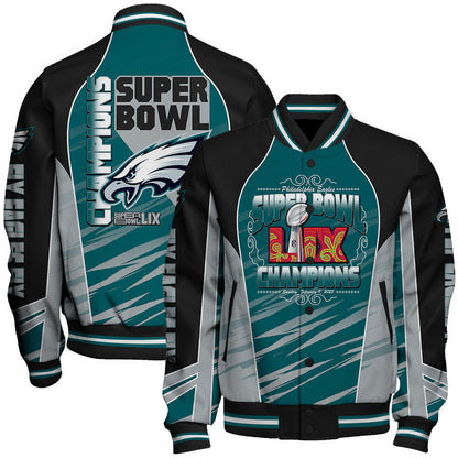 Philadelphia Eagles Super Bowl LIX Champions Clutch Moments Varsity Jacket - All-Over-Printed Jacket