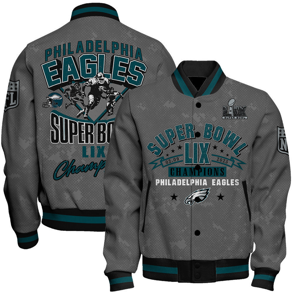 Philadelphia Eagles Super Bowl LIX Champions Victory Secured Varsity Jacket - All-Over-Printed Jacket