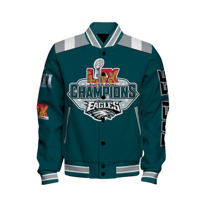 Philadelphia Eagles Super Bowl LIX Champions Fly High Varsity Jacket - All-Over-Printed Jacket