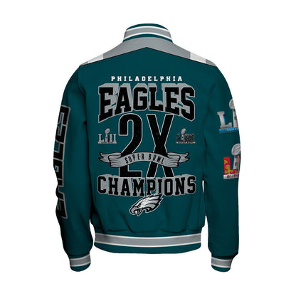 Philadelphia Eagles Super Bowl LIX Champions Fly High Varsity Jacket - All-Over-Printed Jacket