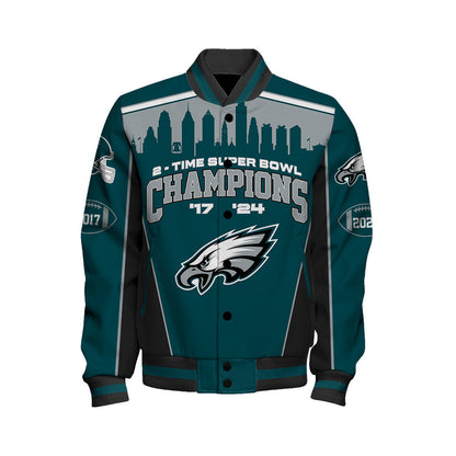 Philadelphia Eagles Super Bowl LIX Champions Crown Belongs To The Eagles Varsity Jacket - All-Over-Printed Jacket