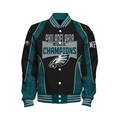 Philadelphia Eagles Super Bowl LIX Champions Keep The Fire Of Victory Varsity Jacket - All-Over-Printed Jacket