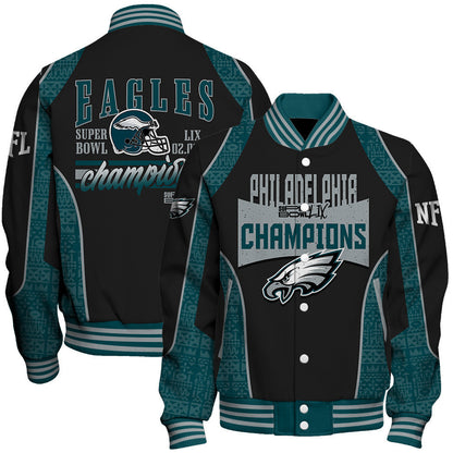 Philadelphia Eagles Super Bowl LIX Champions Keep The Fire Of Victory Varsity Jacket - All-Over-Printed Jacket