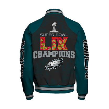Philadelphia Eagles Super Bowl LIX Champions Victory Worn Proudly Varsity Jacket - All-Over-Printed Jacket