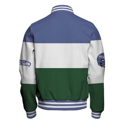 Seattle Seahawks Three-Striped Contrast Color Design Varsity Jacket