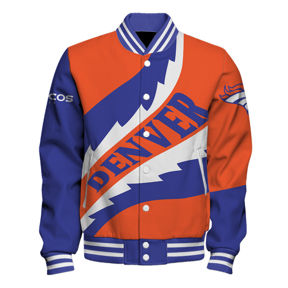 NFL Denver Broncos Saw Blade Pattern Football Fan Style Varsity Jacket