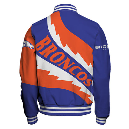 NFL Denver Broncos Saw Blade Pattern Football Fan Style Varsity Jacket