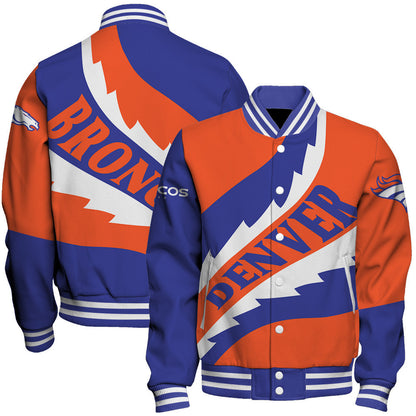 NFL Denver Broncos Saw Blade Pattern Football Fan Style Varsity Jacket