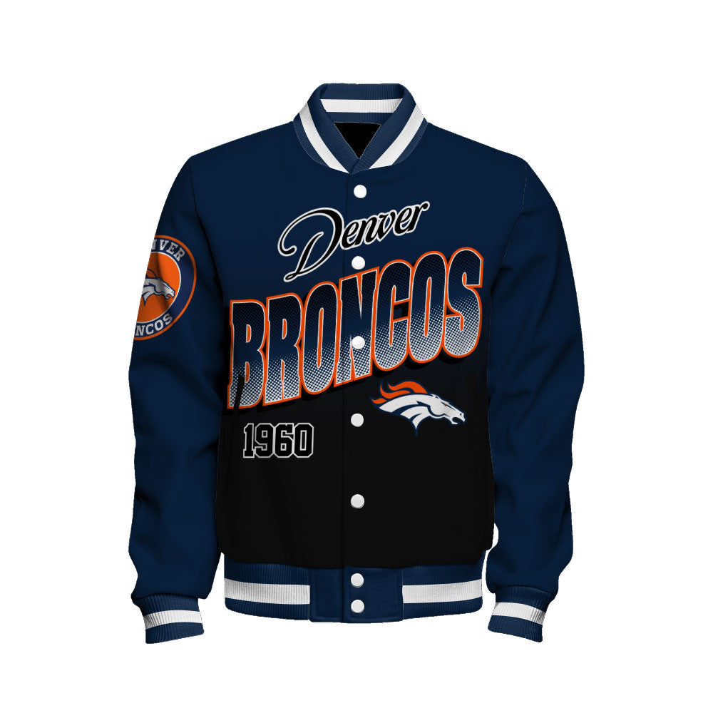 Denver Broncos Stylish Gradient Color Scheme Varsity Jacket