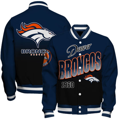 Denver Broncos Stylish Gradient Color Scheme Varsity Jacket