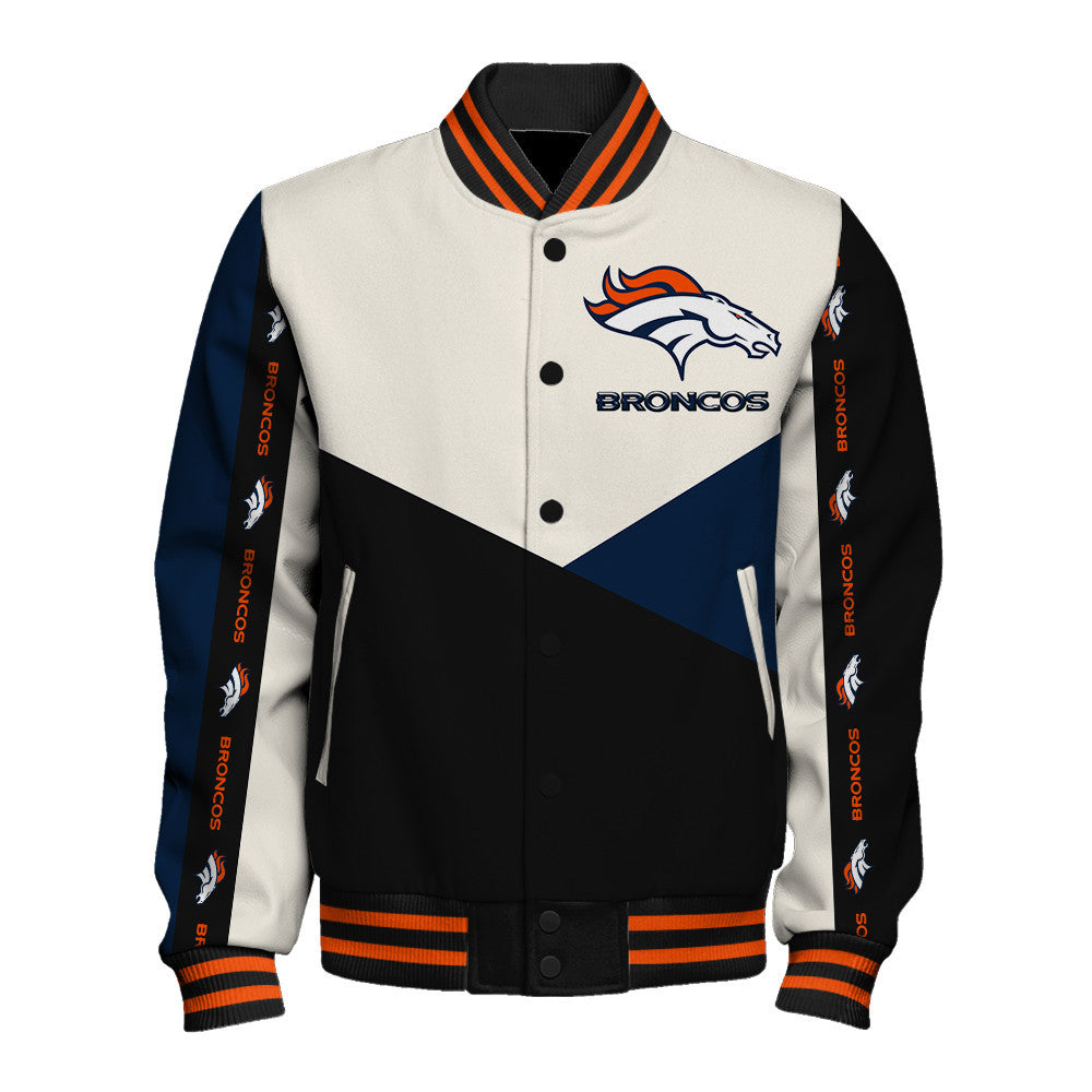 Denver Broncos Striped Cuffs & Logo Details Down the Sleeves Varsity Jacket