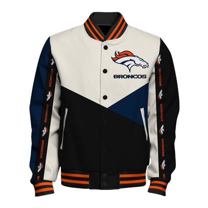 Denver Broncos Striped Cuffs & Logo Details Down the Sleeves Varsity Jacket