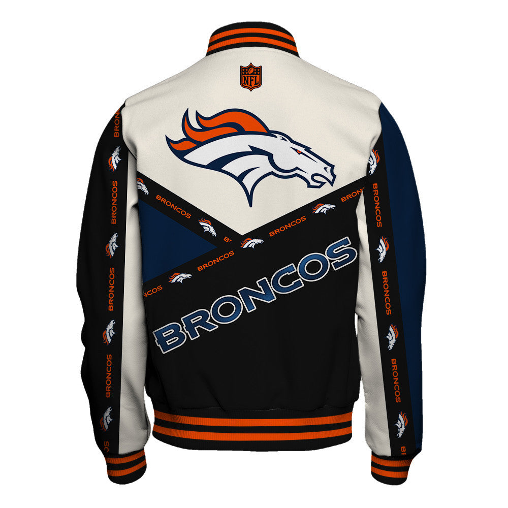 Denver Broncos Striped Cuffs & Logo Details Down the Sleeves Varsity Jacket
