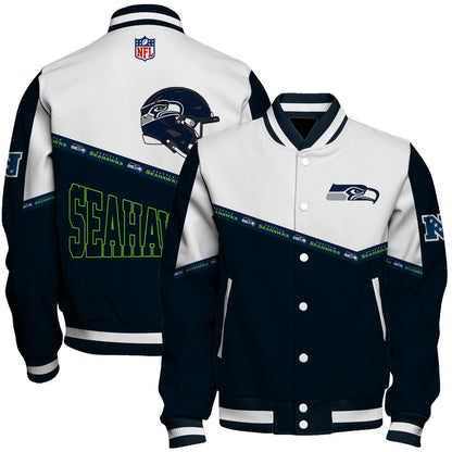 Seattle Seahawks College-Inspired Style Featuring Exclusive Artwork Varsity Jacket