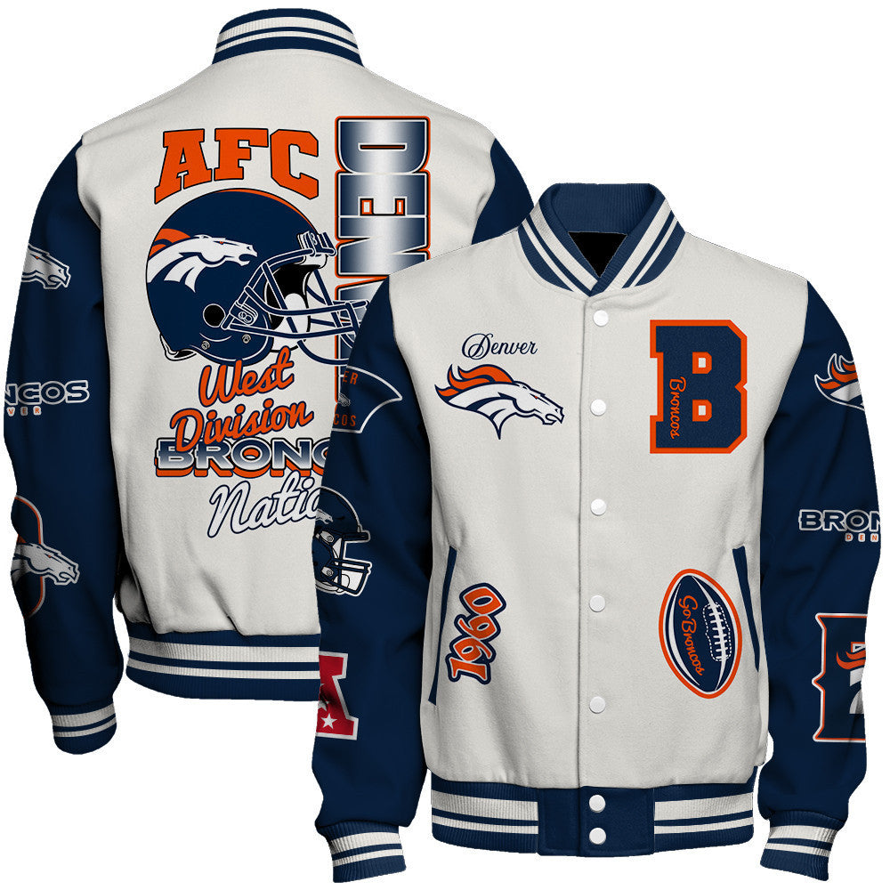Denver Broncos Nation Primary Logo Sports Night Classic Varsity Jacket