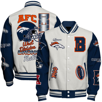 Denver Broncos Nation Primary Logo Sports Night Classic Varsity Jacket