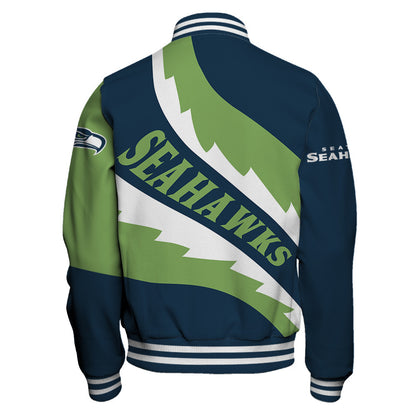 NFL Seattle Seahawks Saw Blade Pattern Football Fan Style Varsity Jacket