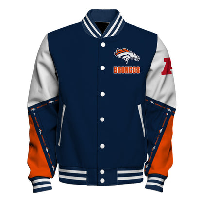 Denver Broncos Dynamic Design With Large Logo And Impressive Diagonal Lines Varsity Jacket