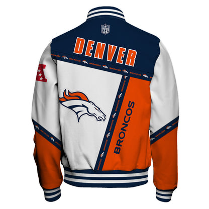 Denver Broncos Dynamic Design With Large Logo And Impressive Diagonal Lines Varsity Jacket