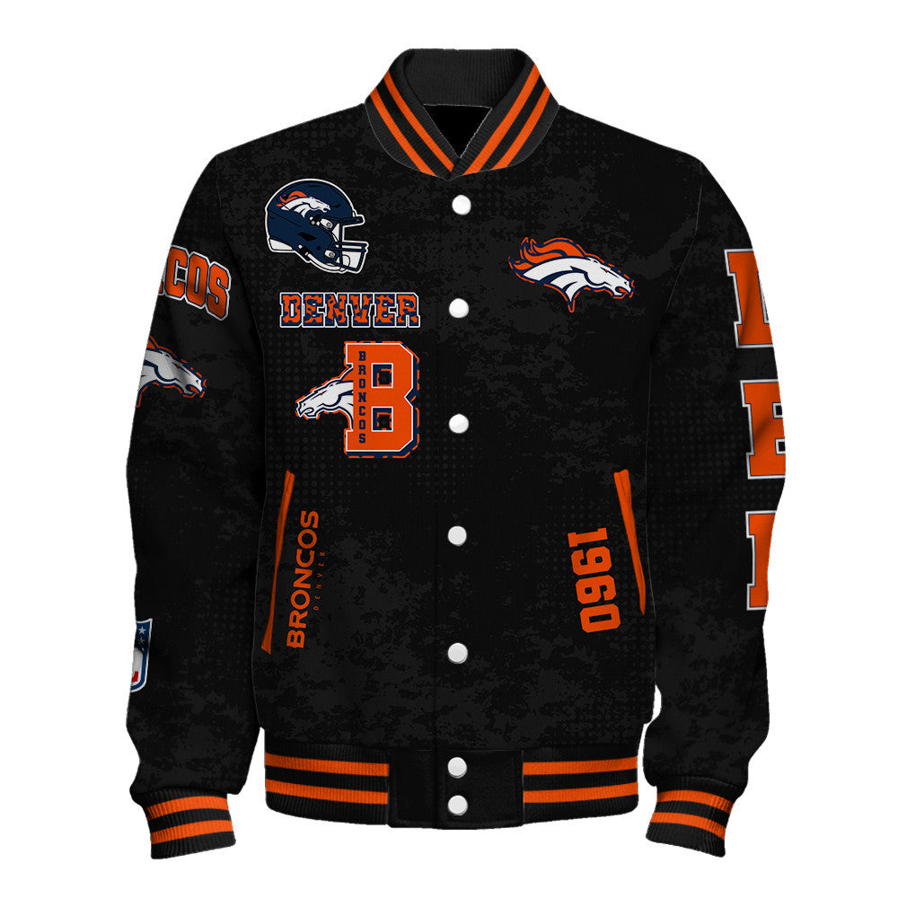 Denver Broncos NFL Blended Logo New Era Street Style Black Varsity Jacket