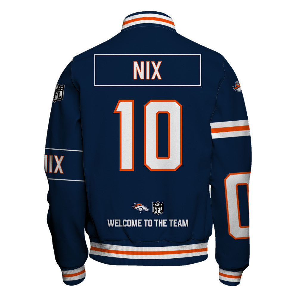 Bo Nix Navy Denver Broncos Player NFL Varsity Jacket