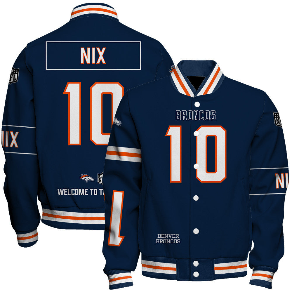 Bo Nix Navy Denver Broncos Player NFL Varsity Jacket
