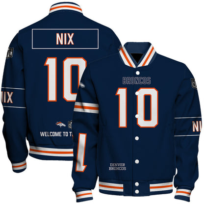Bo Nix Navy Denver Broncos Player NFL Varsity Jacket