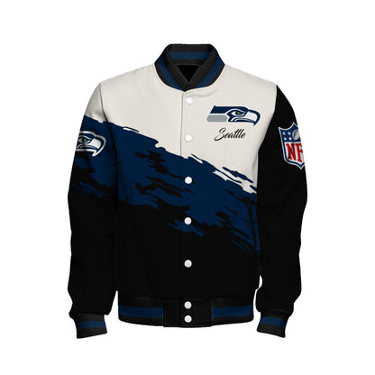 Seattle Seahawks Dynamic Color-Blocking Design and Signature Lettering Varsity Jacket