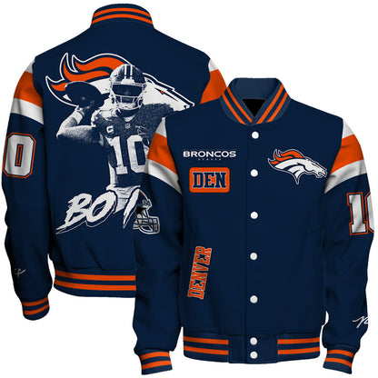 Bo Nix Denver Broncos NFL Retro Style Autographed Varsity Jacket