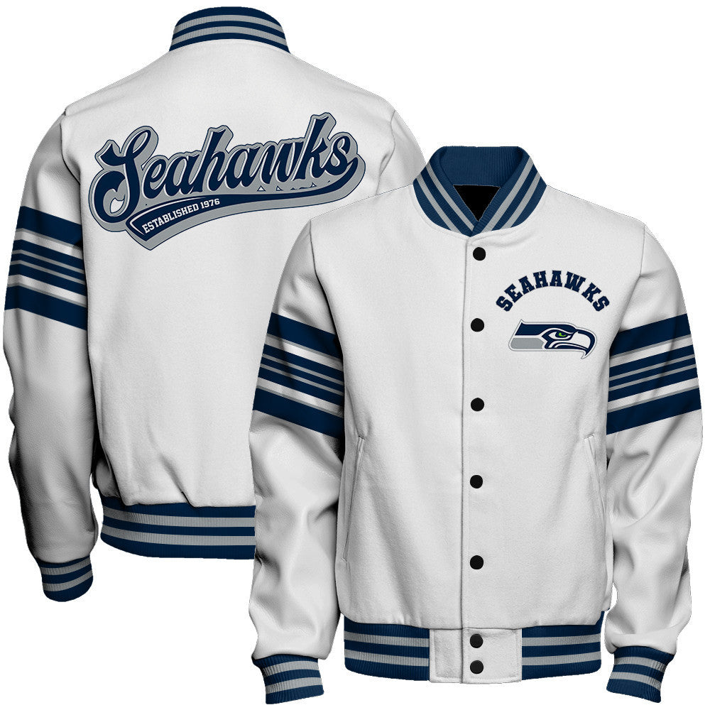 Seattle Seahawks Classic Colorway, Bold Embroidered Art Logo Details Varsity Jacket