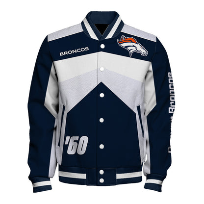 Denver Broncos Striped Collar & Highly Unique Vertical Lettering on Sleeves Varsity Jacket