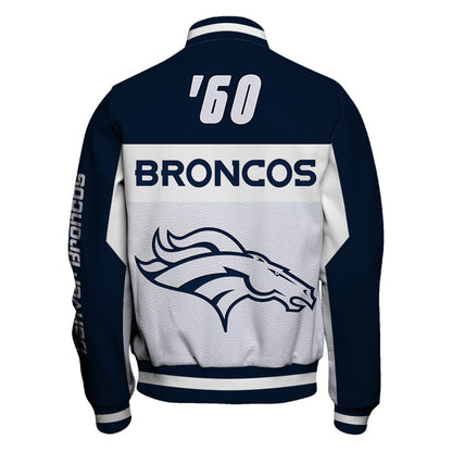 Denver Broncos Striped Collar & Highly Unique Vertical Lettering on Sleeves Varsity Jacket