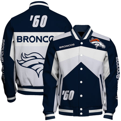 Denver Broncos Striped Collar & Highly Unique Vertical Lettering on Sleeves Varsity Jacket