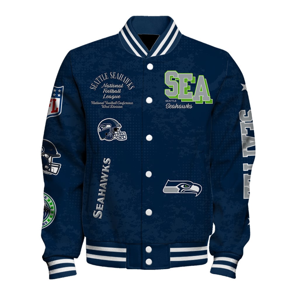 NFL Seattle Seahawks Printed Team Logo Touchdown Varsity Jacket