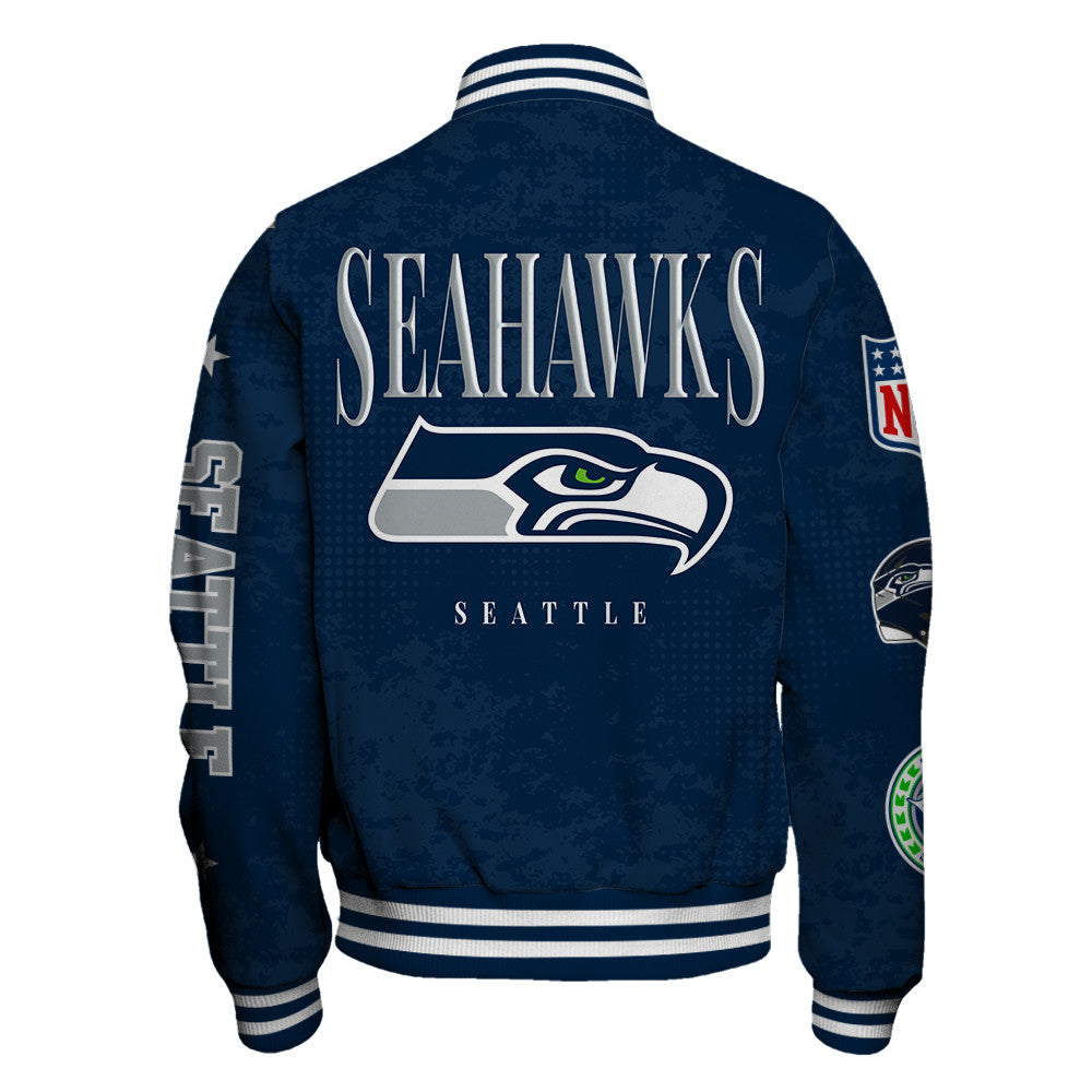 NFL Seattle Seahawks Printed Team Logo Touchdown Varsity Jacket